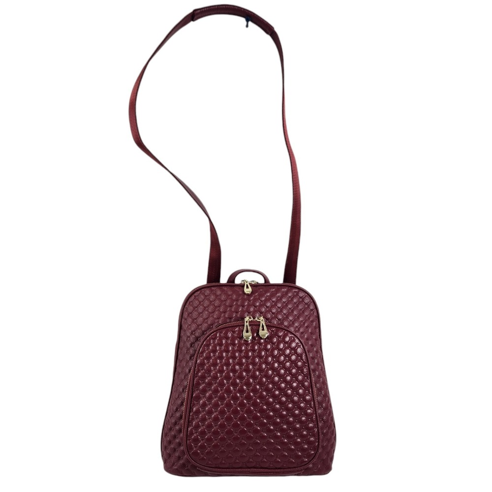 Coolcy Leather‎ Backpack Crossbody Purse School Bag Red Quilted Circle Pattern